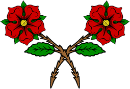 2 Heraldic Rose stalked and leaved in saltire