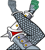 Two dexter arms embowed gauntleted one in armour one in mail TMP